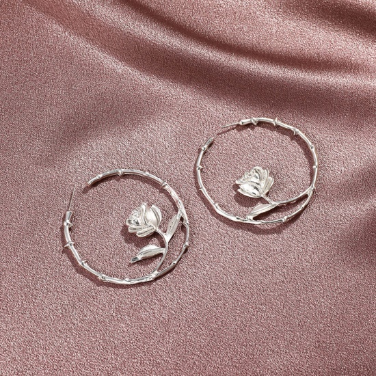 Image de Boucles d'Oreilles Créole Anneaux Annulaire Rose 1 Paire