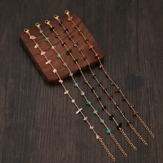 Immagine di Scheggia di Perle Multicolore 304 Acciaio Inossidabile Braccialetti All'Ingrosso, Oro Placcato Donne Stile Bohemien Regalo Fornitura di Gioielli, 19cm Lunghezza, 1 Pz