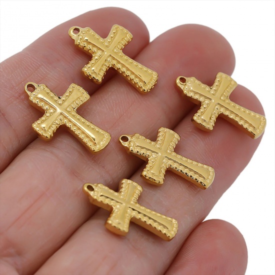Image de Breloques en 304 Acier Inoxydable Croix Gaufrage 19mm x 13mm , 1 Pièce