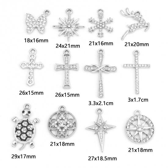 Picture of Zinc Based Alloy Micro Pave Charms Silver Tone Clear Rhinestone