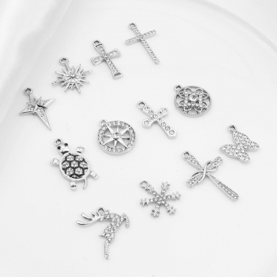 Picture of Zinc Based Alloy Micro Pave Charms Silver Tone Clear Rhinestone