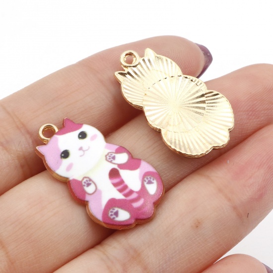 Picture of Zinc Based Alloy Charms Gold Plated Multicolor Cat Animal Enamel 25mm x 14mm