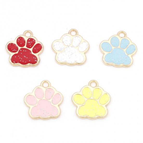 Picture of Zinc Based Alloy Pet Memorial Charms Gold Plated Multicolor Dog Paw Claw Enamel 17mm x 16mm