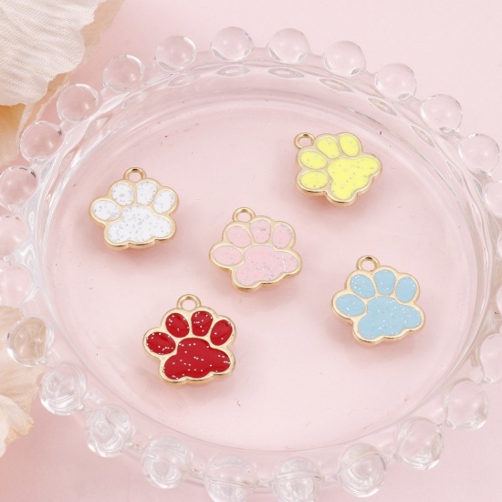 Picture of Zinc Based Alloy Pet Memorial Charms Gold Plated Multicolor Dog Paw Claw Enamel 17mm x 16mm