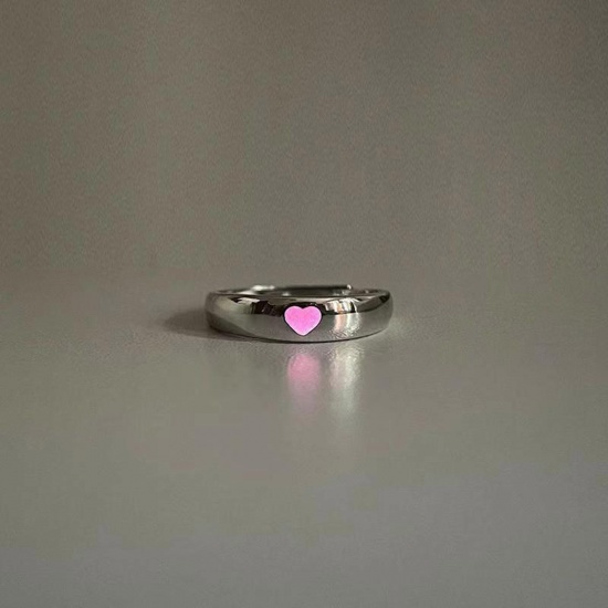 Picture of Stylish Open Rings Silver Tone Glow In The Dark Luminous Heart