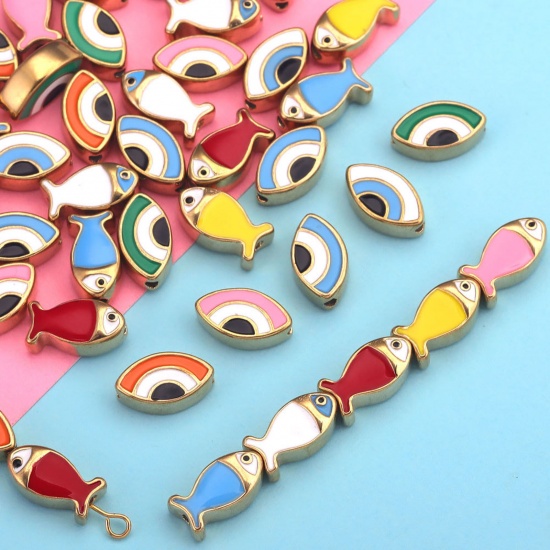Imagen de 304 Acero Inoxidable Cuentas Pez Multicolor Mal de ojo Esmalte 1 Unidad