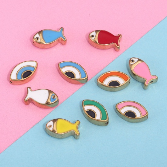 Imagen de 304 Acero Inoxidable Cuentas Pez Multicolor Mal de ojo Esmalte 1 Unidad