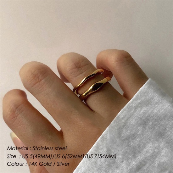 Picture of Eco-friendly Minimalist Stylish 18K Real Gold Plated 304 Stainless Steel Unadjustable Irregular Rings Unisex
