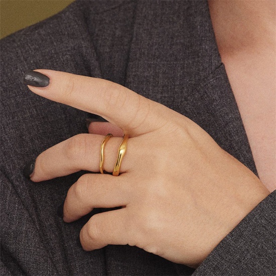 Picture of Eco-friendly Minimalist Stylish 18K Real Gold Plated 304 Stainless Steel Unadjustable Irregular Rings Unisex