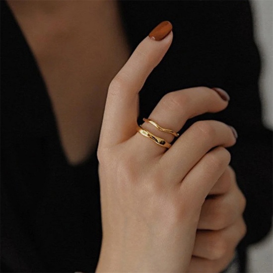 Picture of Eco-friendly Minimalist Stylish 18K Real Gold Plated 304 Stainless Steel Unadjustable Irregular Rings Unisex