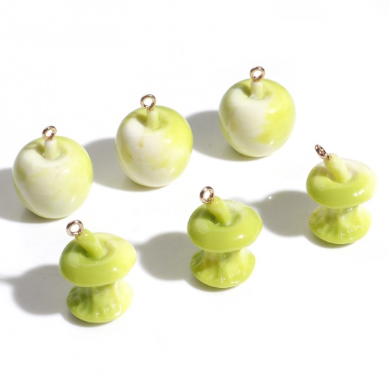 Picture of Resin Charms Apple Fruit Fruit Gold Plated Green 3D