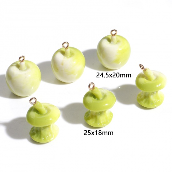 Picture of Resin Charms Apple Fruit Fruit Gold Plated Green 3D