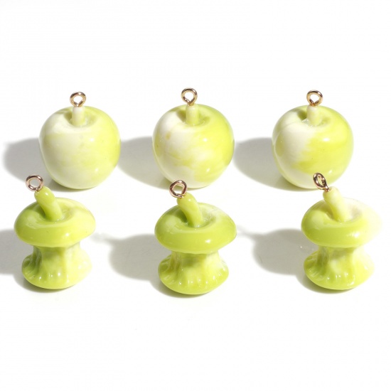 Immagine di Resina Charms Mela 3D Oro Placcato Verde Frutta 2 Pz