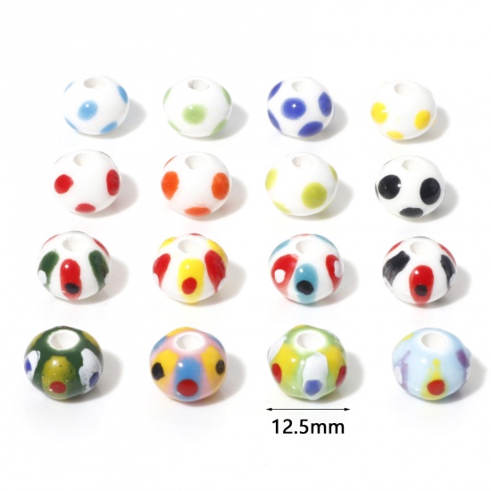 Picture of Ceramic Beads Round Multicolor Dot About 12.5mm Dia