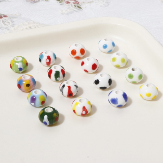 Picture of Ceramic Beads Round Multicolor Dot About 12.5mm Dia