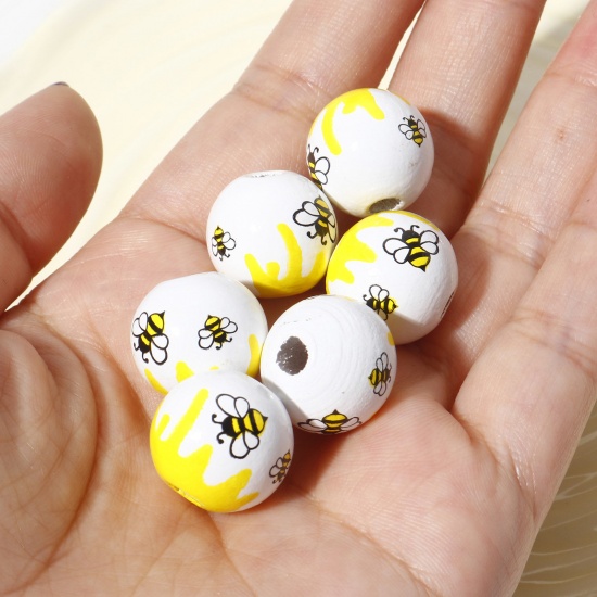 Picture of Wood Insect Spacer Beads Round Multicolor Bee About 16mm Dia.