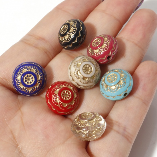 Picture of Acrylic Retro Beads Multicolor Metallic Round Flower About 13mm Dia.