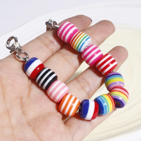Picture of Resin European Style Large Hole Charm Beads Multicolor Drum Stripe 12mm x 10mm