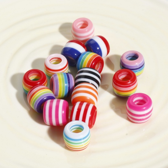 Immagine di Resina Perline di Fascino con Foro Grande in Stile Europeo Multicolore Tamburo Striscia 12mm x 10mm, Foro:Circa 5.8mm, 20 Pz