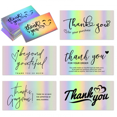 Carta AB Arcobaleno colore Aurora Borealis Imballaggio per Gioielli Regalo Fiore Rettangolo " THANK YOU " 9cm x 5cm 1 Pacchetto (Circa 50 pz/Pacchetto)