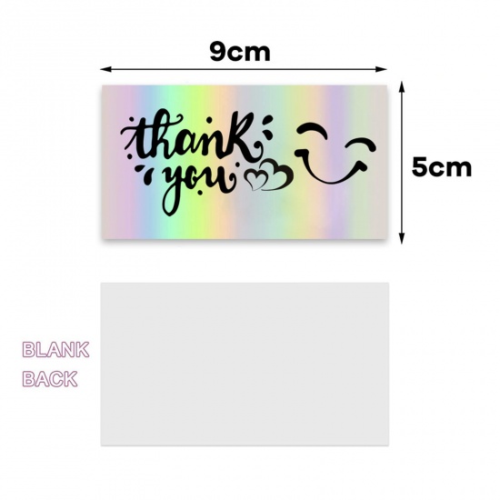 Picture of Paper AB Rainbow Color Aurora Borealis Jewelry Gift Flower Wrapping Rectangle " THANK YOU " Supporting Card Customer Package Inserts 9cm x 5cm
