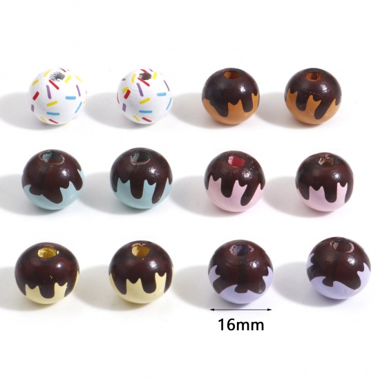 Picture of Hinoki Wood Spacer Beads Round Multicolor Donut About 16mm Dia.