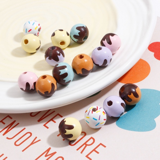 Immagine di Legno di Hinoki Separatori Perline Tondo Multicolore Frittella Dolce Disegno Circa: 16mm Dia, Foro: Circa 4mm, 20 Pz