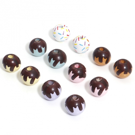Picture of Hinoki Wood Spacer Beads Round Multicolor Donut About 16mm Dia.