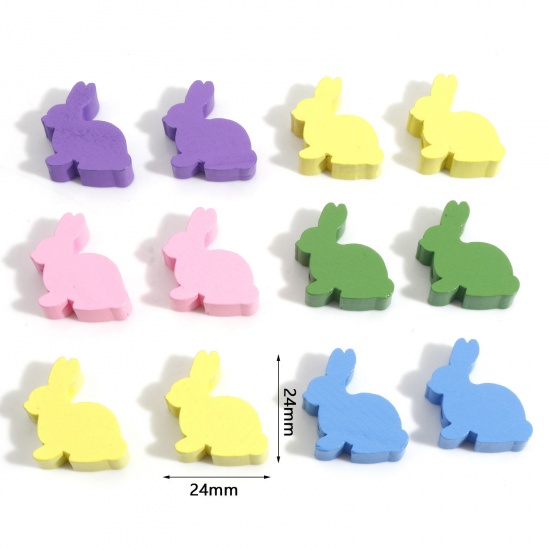 Picture of Hinoki Wood Easter Day Spacer Beads Rabbit Animal Multicolor About 24mm x 24mm