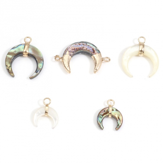 Picture of Natural Shell Galaxy Charms Gold Plated Crescent Moon Double Horn Multicolor