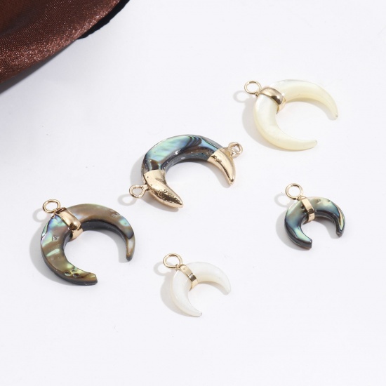 Picture of Natural Shell Galaxy Charms Gold Plated Crescent Moon Double Horn Multicolor