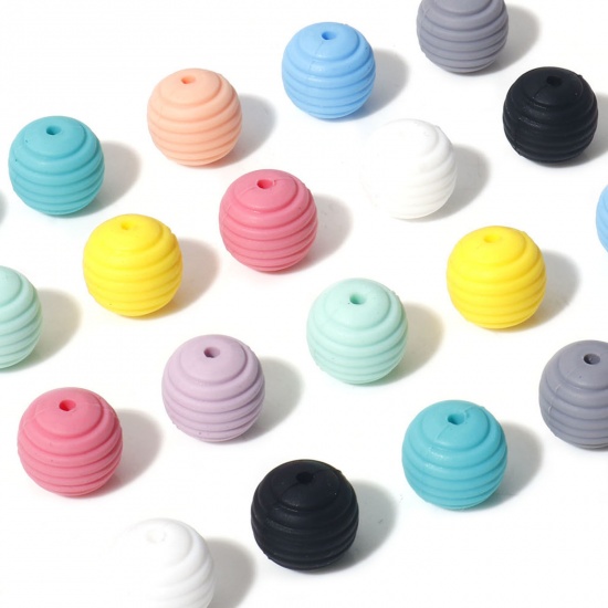 Immagine di Silicone Separatori Perline Tondo Multicolore Spirale Disegno Circa 14mm Dia, 10 Pz
