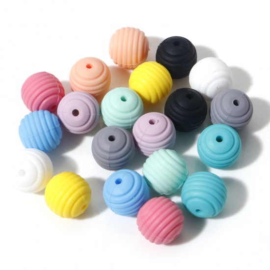 Immagine di Silicone Separatori Perline Tondo Multicolore Spirale Disegno Circa 14mm Dia, 10 Pz