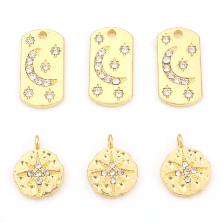 Zinc Based Alloy Galaxy Charms Gold Plated Half Moon Star Clear Rhinestone