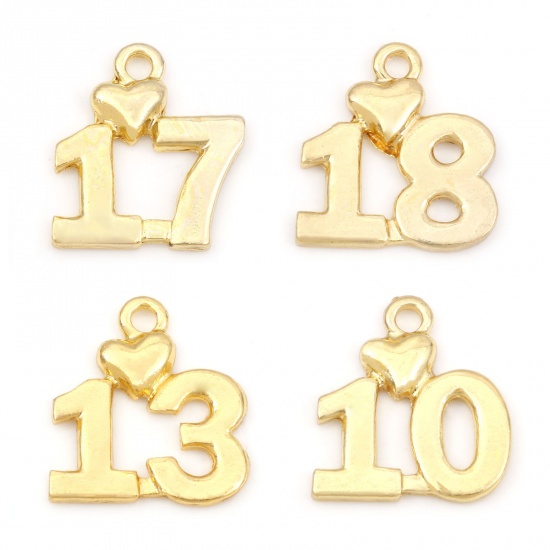 Picture of Zinc Based Alloy Charms Gold Plated Number 18mm x 17mm