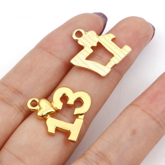 Picture of Zinc Based Alloy Charms Gold Plated Number 18mm x 17mm