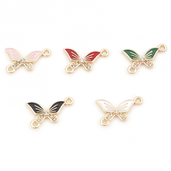 Picture of Zinc Based Alloy Insect Connectors Butterfly Animal Gold Plated Multicolor Enamel Clear Rhinestone 20mm x 13mm