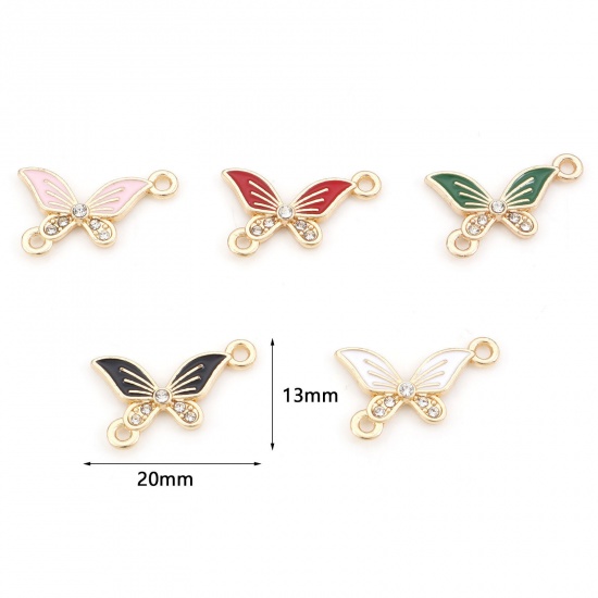 Picture of Zinc Based Alloy Insect Connectors Butterfly Animal Gold Plated Multicolor Enamel Clear Rhinestone 20mm x 13mm