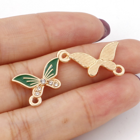 Picture of Zinc Based Alloy Insect Connectors Butterfly Animal Gold Plated Multicolor Enamel Clear Rhinestone 20mm x 13mm