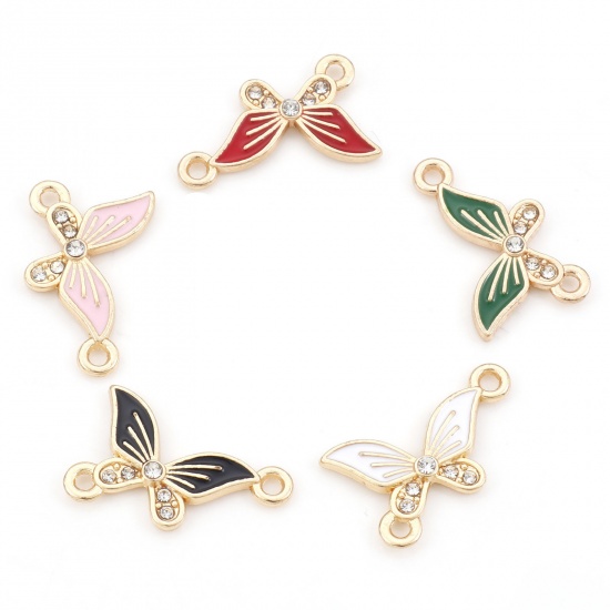 Picture of Zinc Based Alloy Insect Connectors Butterfly Animal Gold Plated Multicolor Enamel Clear Rhinestone 20mm x 13mm