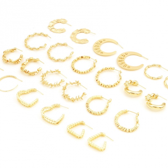 Immagine di Rame orecchino cerchio 18K Vero Oro Placcato Geometrica Posta / Filo: (21 misura), 2 Pz