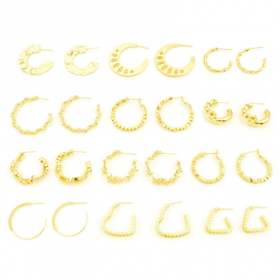 Immagine di Rame orecchino cerchio 18K Vero Oro Placcato Geometrica Posta / Filo: (21 misura), 2 Pz