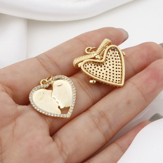 Picture of Brass Valentine's Day Charms Gold Plated Flower Leaves Bee Enamel Clear Cubic Zirconia                                                                                                                                                                        