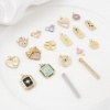 Picture of Brass Valentine's Day Charms Gold Plated Flower Leaves Bee Enamel Clear Cubic Zirconia                                                                                                                                                                        