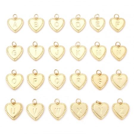 Ottone San Valentino Charms Oro Placcato Cuore Lettera Maiuscola 19mm x 15mm, 1 Pz