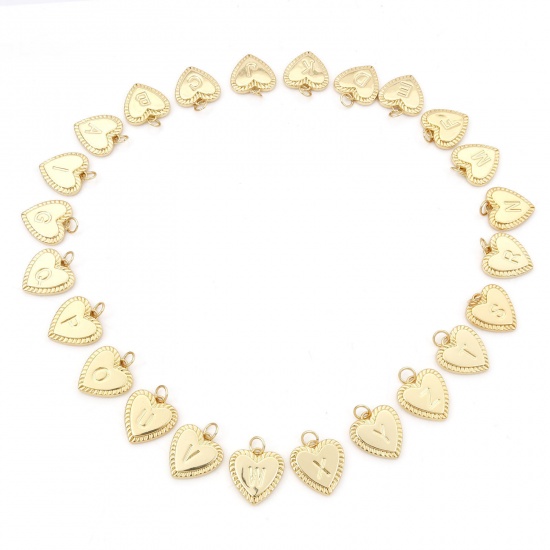 Picture of Brass Valentine's Day Charms Gold Plated Heart Initial Alphabet/ Capital Letter 19mm x 15mm