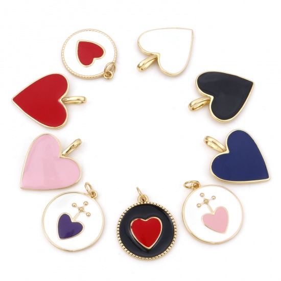 Picture of Brass Valentine's Day Charms Gold Plated Multicolor Heart Enamel                                                                                                                                                                                              