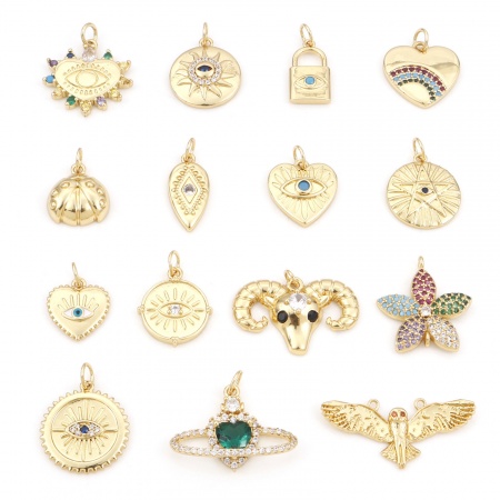 Breloques en Laiton Doré Micro Pave à Zircone Cubique Multicolore 1 Pièce