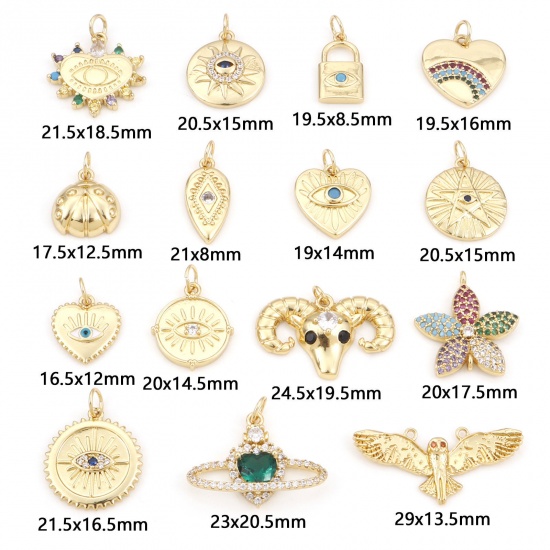 Picture of Brass Charms Gold Plated Micro Pave Multicolour Cubic Zirconia