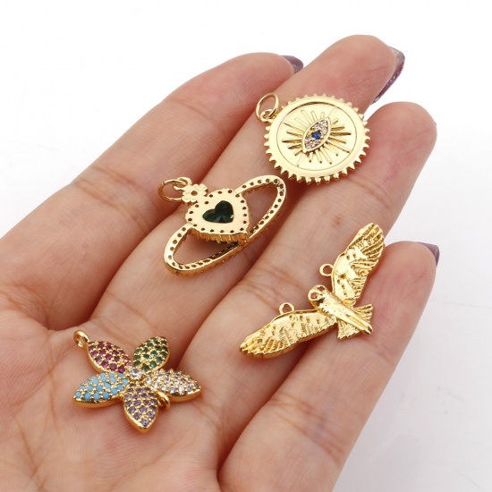 Picture of Brass Charms Gold Plated Micro Pave Multicolour Cubic Zirconia